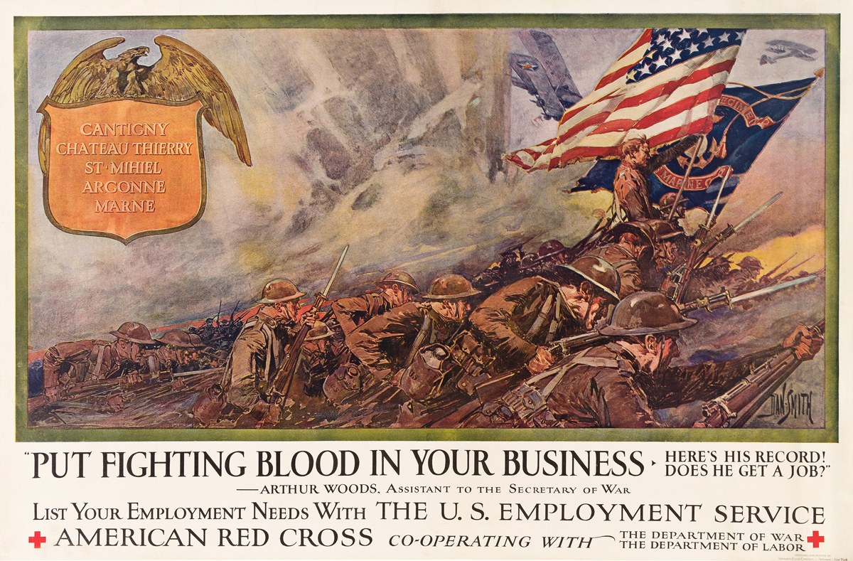 DAN SMITH (1865-1934).  PUT FIGHTING BLOOD IN YOUR BUSINESS / AMERICAN RED CROSS. Circa 1917. 25¼x38¼ inches, 64x97 cm. Thomsen-Ellis
